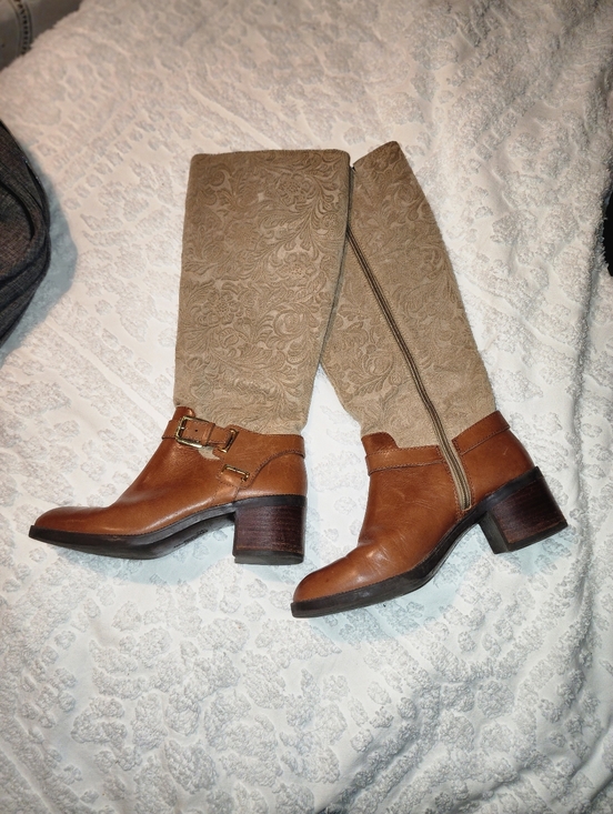Ralph Lauren Shoes - Ralph Lauren Tan Brown Embossed Shaft Leather Heeled Boots